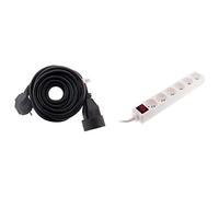 Zenitech-Prolongateur 16A 2P+T HO5VV-F 3G1,5mm² Noir 5m & Bloc 6 Prises 16A 2P+T avec Interrupteur Blanc - Zenitech