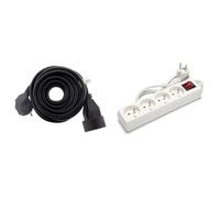Zenitech Prolongateur 16A 2P+T HO5VV-F 3G1,5mm² Noir 5m & Velamp Bloc multiprise 10/16A + Interrupteur - 3G1mm2, 4 Prises