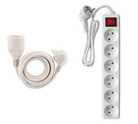 Zenitech Prolongateur 16A HO5VV F 3G1,5mm² Blanc 3m & Bloc 6 Prises 16A 2P+T avec Interrupteur Blanc