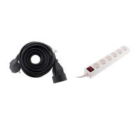 Zenitech Prolongateur Femelle à Mâle 16A HO5VV F 3G1,5mm² Noir 5m & Bloc 6 Prises 16A 2P+T avec Interrupteur Blanc - Zenitech