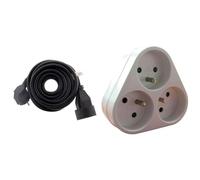 Zenitech Prolongateur Femelle à Mâle 16A HO5VV F 3G1,5mm² Noir 5m & Triplite 3X 16A Triangulaire - Blanc - Zenitech