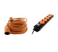 Zenitech Prolongateur, Orange, 25 m & Bloc étanche IP44 5 Prises 16A 2P+T avec clapets et Interrupteur - Câble HO5RRF 3G1 de 1,5m, Noir