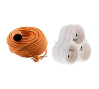 Zenitech - Prolongateur sans Terre 16A HO5VV-F 2x1,5 mm2 40 m + Multiprise Triplite 3x16A Triangulaire - Extension et Répartition de l’Alimentation Électrique - Orange et Blanc
