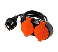 Zenitech Rallonge étanche 2 Prises avec clapets, 5 m, Orange, H07RN-F | 2 prises 2P+T avec clapets, câble H07RN-F 3 x 1,5 mm², longueur 5 m, coloris orange, prise française de type E