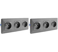 Zenitech - Triple Prise 2P+T Artezo - Titanium (Lot de 2)