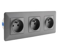 Zenitech Triple Prise 2P+T Artezo Titanium | Triple prise 2 pôles + terre Artezo, titanium ; connexion conforme, Type E : prise française avec terre