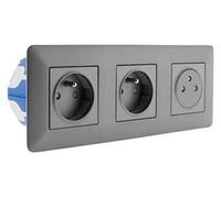 Zenitech Triple Prise affleurante Artezo 2P+T + boîte Titanium | Boîtier d'installation - Triple prise affleurante Artezo 2P+T + boîte, finition titanium, Type E : prise française avec terre