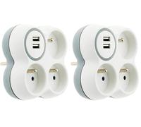 Zenitech Triplite 16A 2P+T + 2 Ports USB Blanc,Gris (Lot de 2)