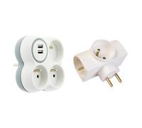 Zenitech Triplite 16A 2P+T + 2 Ports USB Blanc,Gris & Multiprises Triplite latérale, 3 Prises 16A + Terre