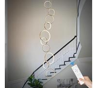 ZenithBeam Lustre Modern Led Villa Escalier Grande Suspension Luminaire Haut Plafond Dimmable Lampe Suspendue MéTal AdaptéE Au Foyer De L'HôTel Salon En 10 Anneaux D'éClairage Doré