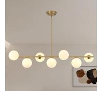 ZenithBeam Lustre Moderne Or,Lustres Suspendue De Style Industriel Avec Base 7×G9 Et Abat-Jour En Verre Blanc,Suspension Luminaire Hauteur RéGlable,Pour Salon,îLot De Cuisine,Salle à Manger,Chambre