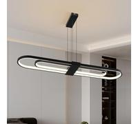 ZenithBeam Lustre Salle À Manger Linéaire Noir,LED Dimmable Double Ovale Modern Lustre Salon,99cm Réglable Suspension Luminaire Fonction Mémoire Pour Cuisine Chambre Lustres
