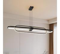 ZenithBeam Lustre Salle À Manger Linéaire Noir,LED Dimmable Double Ovale Modern Lustre Salon,99cm Réglable Suspension Luminaire Fonction Mémoire Pour Cuisine Chambre Lustres