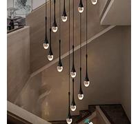 ZenithBeam Lustres suspendus en cristal de goutte de pluie noire à 12 lumières 120 '' / 305 cm de haut Foyers d'entrée Lustres d'entrée Escalier Big Crystal Bubble 3000-6000K Dimmbale LED Luminaires