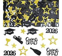 ZenithBurst Lot de 100 décorations de remise de diplôme 2026 - Décoration de table - Noir et doré - Confettis de remise de diplôme
