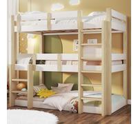 Zenithpath Lit superposé 90 x 190 cm, triple lit superposé pour adolescents et adultes, blanc + naturel