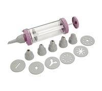 Zenker 44725 Seringue de pâtisserie avec 6 embouts et 6 disques de décor, seringue à décorer, poche à douille, ustensile de pâtisserie, Plastique, Rose, Gris, 23,5 x 5,5 x 5,5 cm