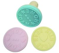 Zenker 44812 Lot de 3 tampons à pâtisserie, tampon pour biscuits, tampon de pâtisserie, Plastique, Silicone, Bleu, Jaune, Rose, 6 x 6 x 7 cm