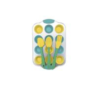 Zenker 44897 Set pour mini cupcakes 16 pièces pour enfants avec spatule, cuillère, pinceau, moule 12 empreintes et 12 caissettes, Silicone, Acier au carbone, Bleu, Vert, Jaune, Gris, De 5 cm à 30 cm