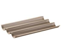 Zenker 7314 Moule à pain, moule baguette 3 empreintes, moule à baguette, moule a baguette, moule baguette four, plaque a pain pour four, plaque four perforée, Acier, Doré, 38,5 x 24,6 x 3 cm