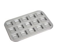 Zenker 7476 Plaque de 15 snacks, plaque de 15 carrés, moule pour 15 mini gâteaux carrés, moule à gâteau, Acier inoxydable, Rose, 38,5 x 26 x 5 cm