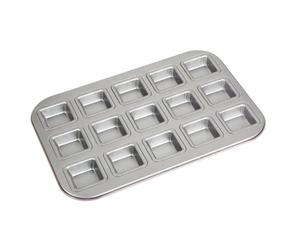 Zenker 7476 Plaque de 15 snacks, plaque de 15 carrés, moule pour 15 mini gâteaux carrés, moule à gâteau, Acier inoxydable, Rose, 38,5 x 26 x 5 cm