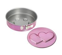 Zenker 7478 Moule à manqué à charnière, moule à manqué motif cœur et visage, moule à gâteau rond avec 2 fonds, Acier inoxydable, Rose, 26 cm