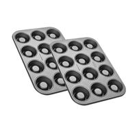 Zenker 9346850 Lot de 2 Moules à baba au rhum, moule à mini savarin, moule à gâteau, Acier, Noir, 38,5 x 26,5 x 3 cm