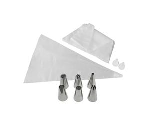 Zenker 9918250 Lot de 20 poches à douilles avec 3 douilles plastique et 6 douilles inox, poche a douille, ustensile patisserie, poche patisserie, Plastique, Inox, 32 cm, douilles 3 à 4,7 cm