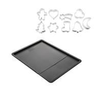 Zenker 9987650 Ensemble plaque à pâtisserie extensible avec 9 emporte-pièces sur cintre, biscuits de Noël, plaque, emporte-pièces noël, cloche, sapin, Acier Inoxydable, Noir, Inox, De 5 cm à 33 cm