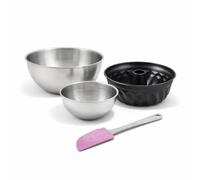 Zenker & Fackelmann 9364050 Moule à kouglof 22 cm, 2 Bols Mixer Inox 20,5 cm & 25 cm, Spatule Silicone Lila, 22 cm| 25 cm | 20,5 cm