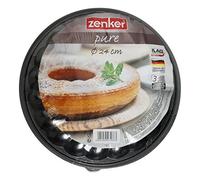 Zenker Moule à charnière avec Fond Plat et Tube Ø 24 cm Pure, Moule à 2 Fonds, Set de moules à gâteau avec revêtement antiadhésif, démoulage Facile pour gâteaux juteux (Couleur : Noir), quantité : 1