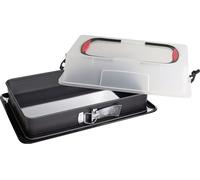 Zenker Moule à charnière rectangulaire avec capot DELUXE, boîte de transport de gâteaux avec fond en émail, plaque de cuisson avec couvercle (couleur : noir/transparent/rouge)