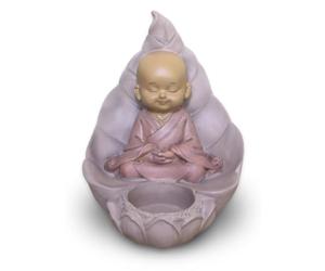 Zen'Light CH02 Statuette Bouddha Bougeoir Bougie Chauffe-Plat-Décoration Feng Shui-Objet Porte Bonheur-Idée Cadeau Zen-Hauteur : 13cm-Couleur Beige et Vieux Rose-Zen’Light, Polyrésine, CH2