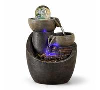 Zen'Light - Fontaine d’Intérieur Malla Cascade Jarre Mur d'eau Effet Pierre Naturelle avec Lumière LED Coloré - Déco d’intérieur Zen, Élégant et Relaxant - Fontaine de Table - H 28 cm