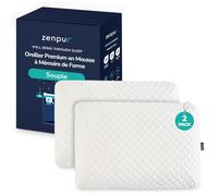 ZenPur Lot de 2 Oreillers Cervicaux Souples 40x60 - Coussins Ergonomiques Mémoire de Forme - Spécial Dormeurs sur Le Ventre, Housse Bambou, Certifié Oeko-TEX