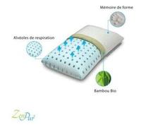 ZenPur - Oreiller Fibre de Bambou Bio à Mémoire de Forme 100% Visco-Elastique Enrichie à l'Huile de Soja - 60x40cm Blanc G