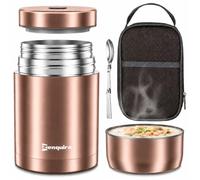 Zenquira Boite Repas Isotherme 800 ml, Boite Isotherme Repas Chaud en 316 Acier Inoxydable, Gamelle Isotherme pour Repas Chaud avec Cuillère et Sac Isotherme, 12 H Chaud et Froid, Rose