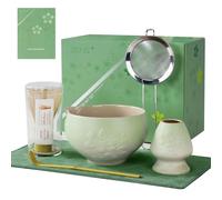 ZENS Matcha Kit 6 pièces, Ensemble de fouets à matcha pour préparer un latte, Fouet en bambo avec bol, cuillère, tamis 304 et tapis à thé pour Matcha Cérémonie du Thé, vert Coffret cadeau