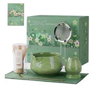 ZENS Matcha Kit, 6 pièces Premium Verte matcha set pour préparer un | céramique matcha set avec Fouet Bambou, bol à Matcha, Support, cuillère et tamis & tapis à thé pour cérémonie du matcha