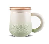 ZENS Tasse a The avec Infuseur et Couvercle, 330ML Tasse à Thé en Vrac | Céramique Mate Tasse a The avec Infuseur, Poignée en bois, Tisaniere les amateurs de thé Cadeaux, Vert