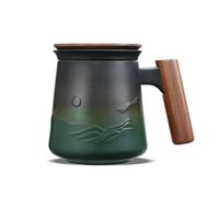 ZENS Tasse a The avec Infuseur et Couvercle, 430ML Tasse à Thé en Vrac | Céramique Mate Tasse a The avec Infuseur, Poignée en bois, Tisaniere les amateurs de thé Cadeaux, Vert