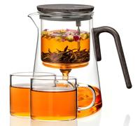 ZENS Théière avec infuseur en 2 Tasse thé en vrac, 1000ML Théière magique | Theiere magnétique pour thé en vrac, Théière en verre avec infuseur, idéale comme cadeaux, motif noyer noir