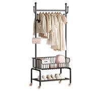 ZENSTYW Métal Portant À Vêtements À Roulettes,Porte-manteaux Avec Étagère De Rangement,Porte-vêtements Multifonction,Avec Étagères À Chaussures(Black,60cm/23.6in)