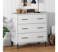 Zentexion Buffet Oslo avec 3 tiroirs, blanc, 77 x 40 x 79,5 cm, en pin massif, durable et stable, idéal pour salon, couloir, salle à manger, cuisine