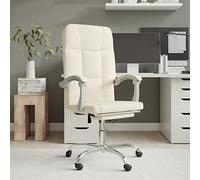Zentexion Chaise de bureau inclinable en cuir synthétique crème avec accoudoirs et dossier réglable en hauteur pour bureau à domicile, bureau et salle de conférence, capacité de charge de 110 kg