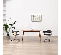 Zentexion Chaise de bureau pivotante noire en bois de buisson et cuir synthétique ergonomique réglable en hauteur avec roulettes pour bureau à domicile, bureau et salle de conférence, 55 x 50 x 70 à