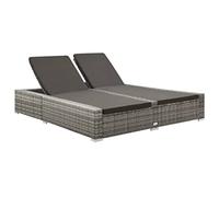 Zentexion Chaise longue double en rotin synthétique gris avec dossier réglable et coussin lavable pour jardin, terrasse, balcon, île de salon, chaise longue relaxante, lit de piscine, lit de terrasse