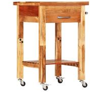 Zentexion Chariot de cuisine 55 x 55 x 89 cm en bois d'acacia massif avec 4 roues, chariot de service et espace de rangement, avec tiroir, étagère, porte-bouteille et porte-serviettes pour cuisine