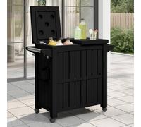 Zentexion Chariot de service 3 en 1 noir en polypropylène avec seau à glace de 80 litres, surface de rangement, porte-bouteille et étagère à épices pour jardin, terrasse et événements en plein air